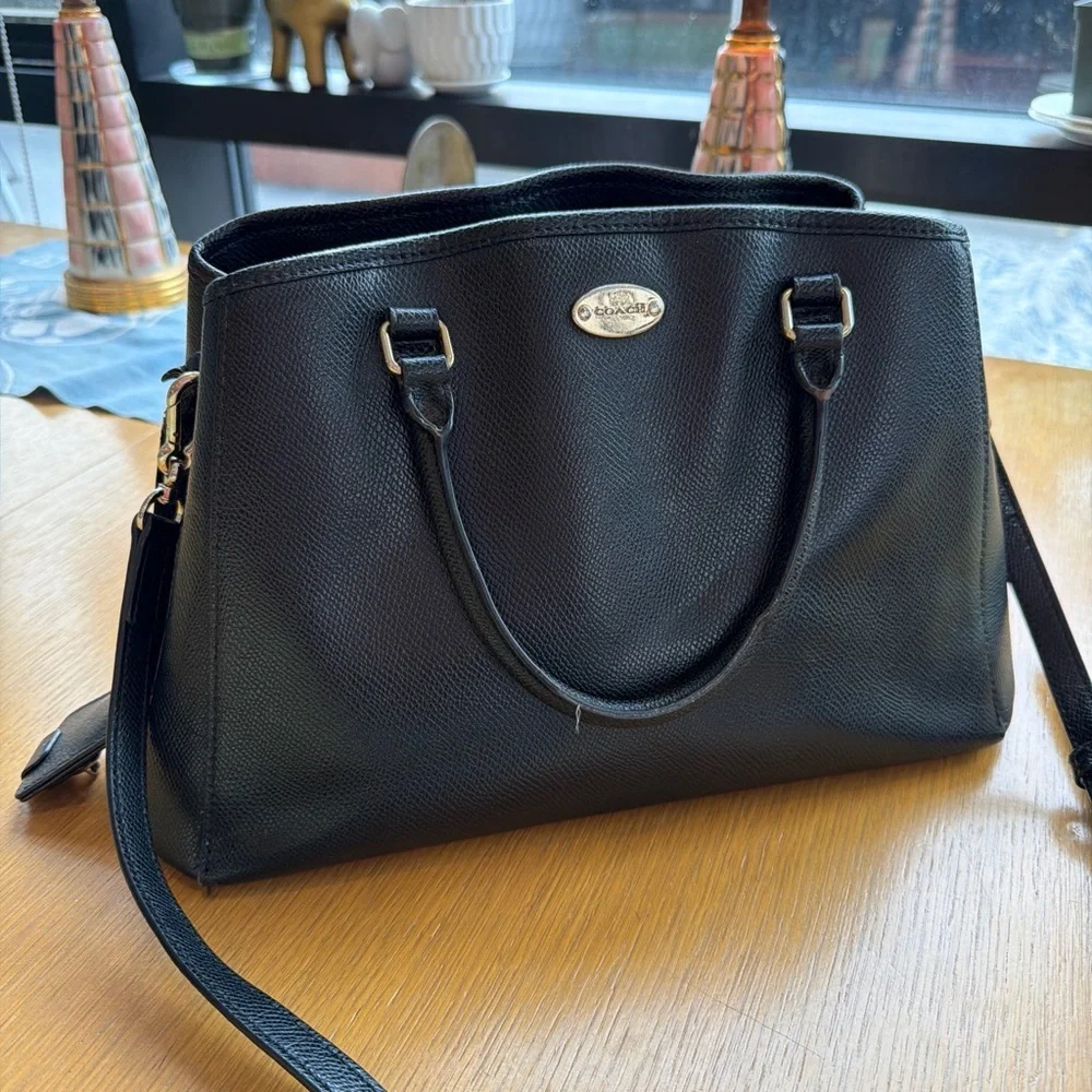 Coach Black Leather Satchel with Gold-Tone Hardware